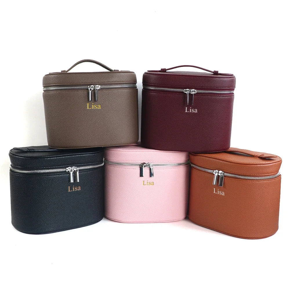Large-capacity PU leather cosmetic box with internal storage box, customizable names and letters, travel portable cosmetic bag