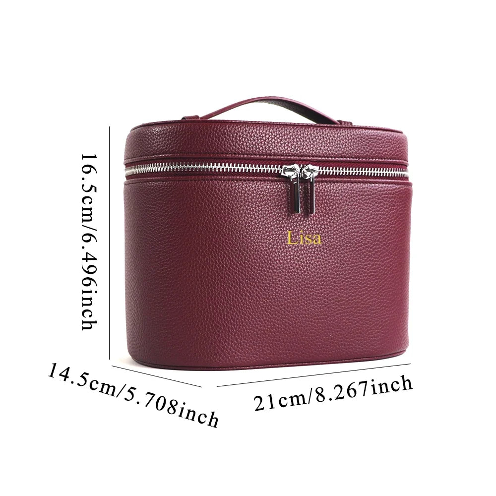 Large-capacity PU leather cosmetic box with internal storage box, customizable names and letters, travel portable cosmetic bag
