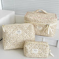 Retro Women's Floral Print Cosmetic Bag Handbag Travel Organizer Cosmetic Storage Bag Large Capacity Quilted Bag Three-piece Set